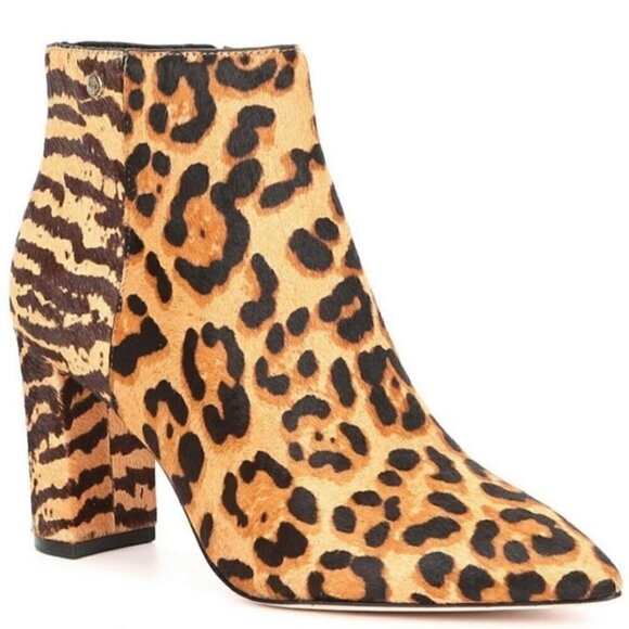 Antonio Melani Sz 6M Shahn Leopard Calf Hair Ankle Boots Cheetah Pointed Toe - Picture 1 of 11